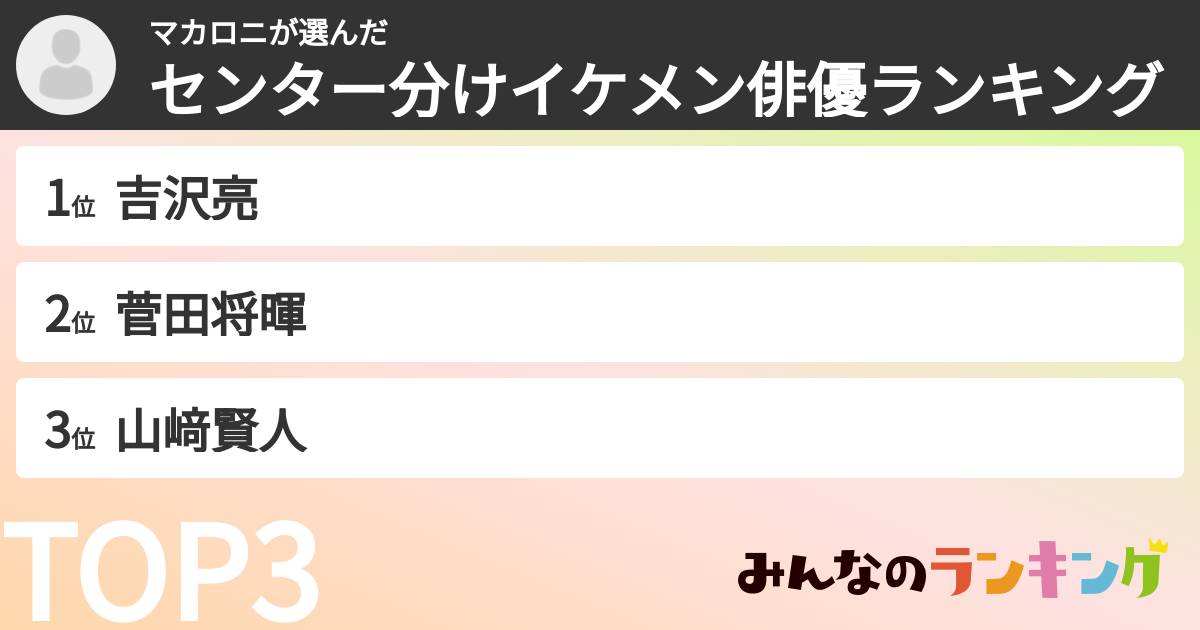 マカロニさんの「センター分けイケメン俳優ランキング」