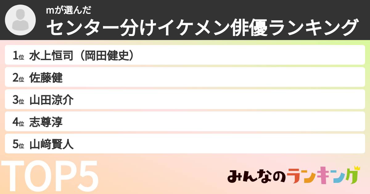 mさんの「センター分けイケメン俳優ランキング」