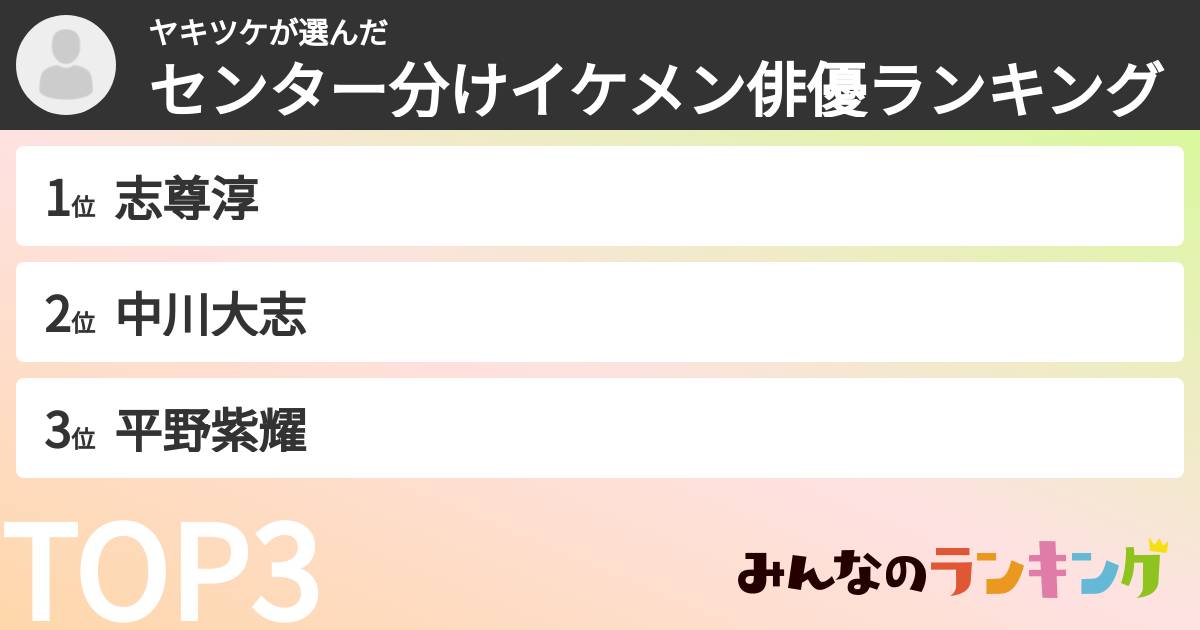 ヤキツケさんの「センター分けイケメン俳優ランキング」