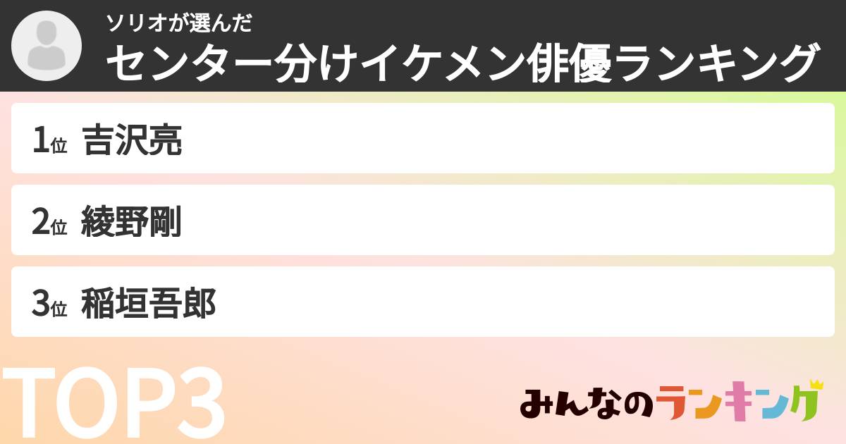 ソリオさんの「センター分けイケメン俳優ランキング」