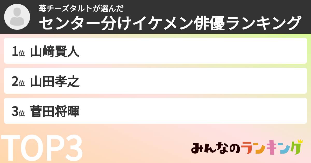 苺チーズタルトさんの「センター分けイケメン俳優ランキング」