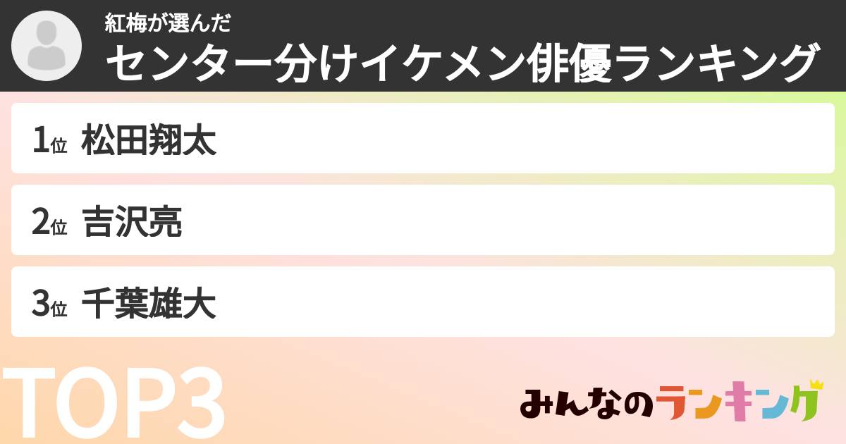 紅梅さんの「センター分けイケメン俳優ランキング」