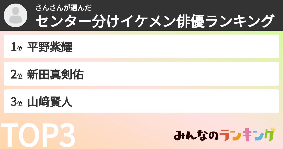 さんさんさんの「センター分けイケメン俳優ランキング」