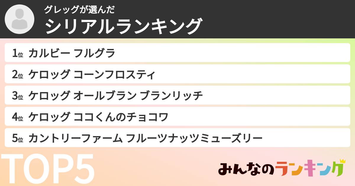 グレッグさんの「シリアルランキング」