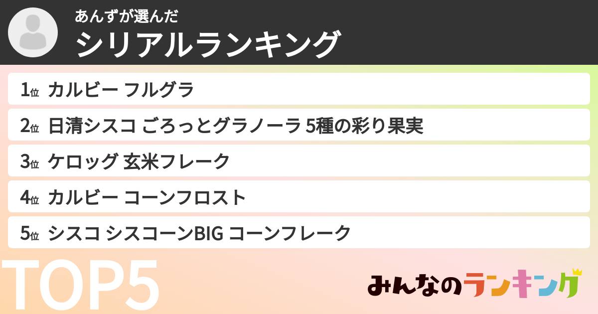 あんずさんの「シリアルランキング」
