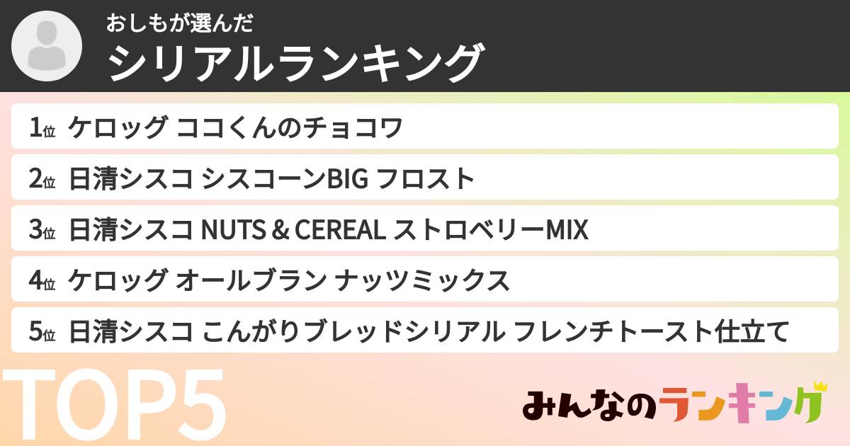 おしもさんの「シリアルランキング」