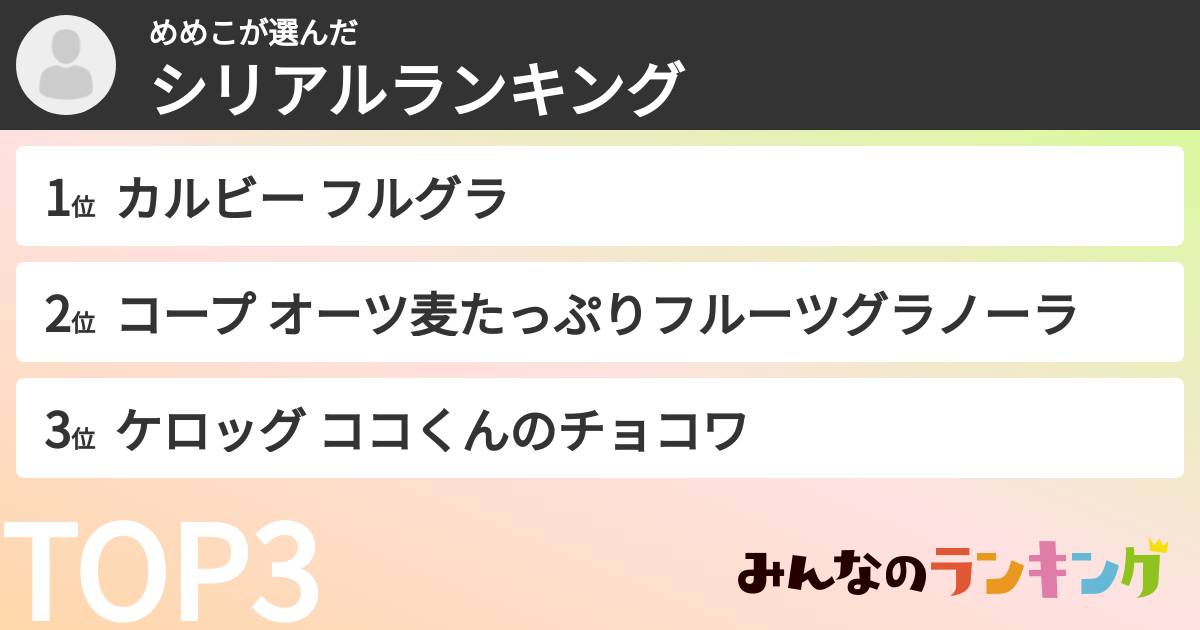 めめこさんの「シリアルランキング」