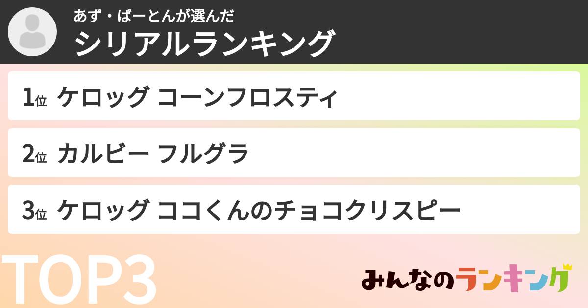 あず・ばーとんさんの「シリアルランキング」