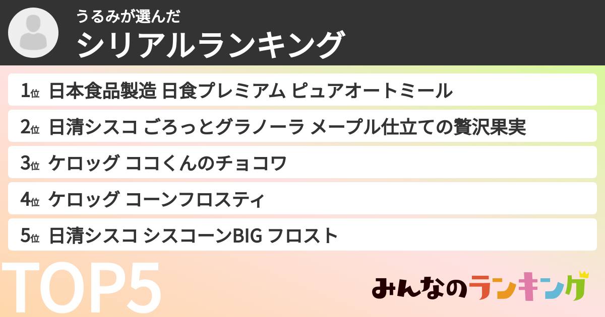 うるみさんの「シリアルランキング」