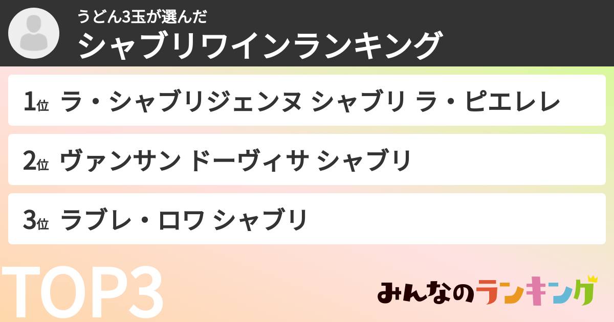 うどん3玉さんの「シャブリワインランキング」