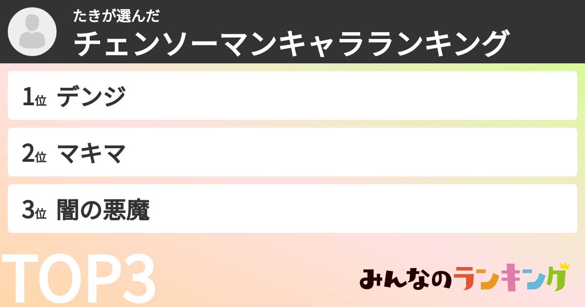 たきさんの「チェンソーマンキャラランキング」