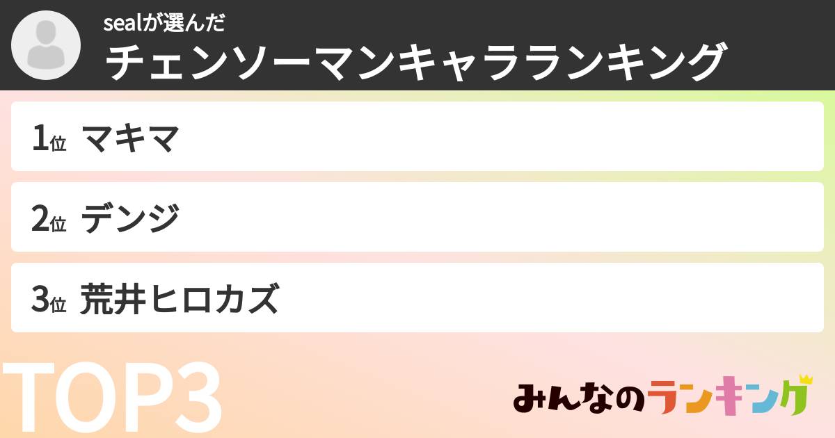 sealさんの「チェンソーマンキャラランキング」