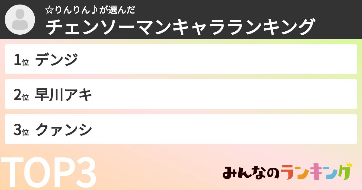☆りんりん♪さんの「チェンソーマンキャラランキング」