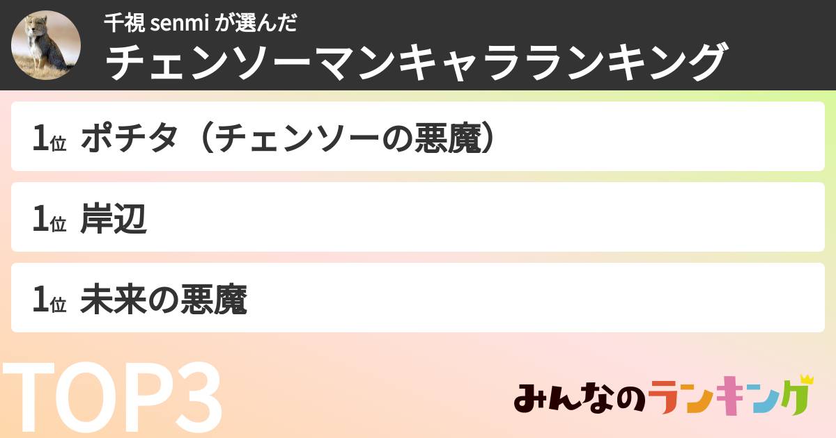 千視 senmi さんの「チェンソーマンキャラランキング」