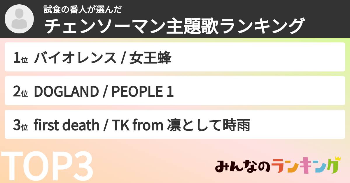 試食の番人さんの「チェンソーマン主題歌ランキング」