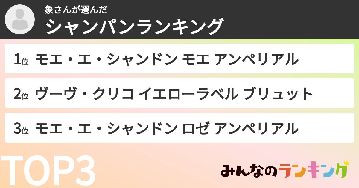 象さんさんの「シャンパンランキング」