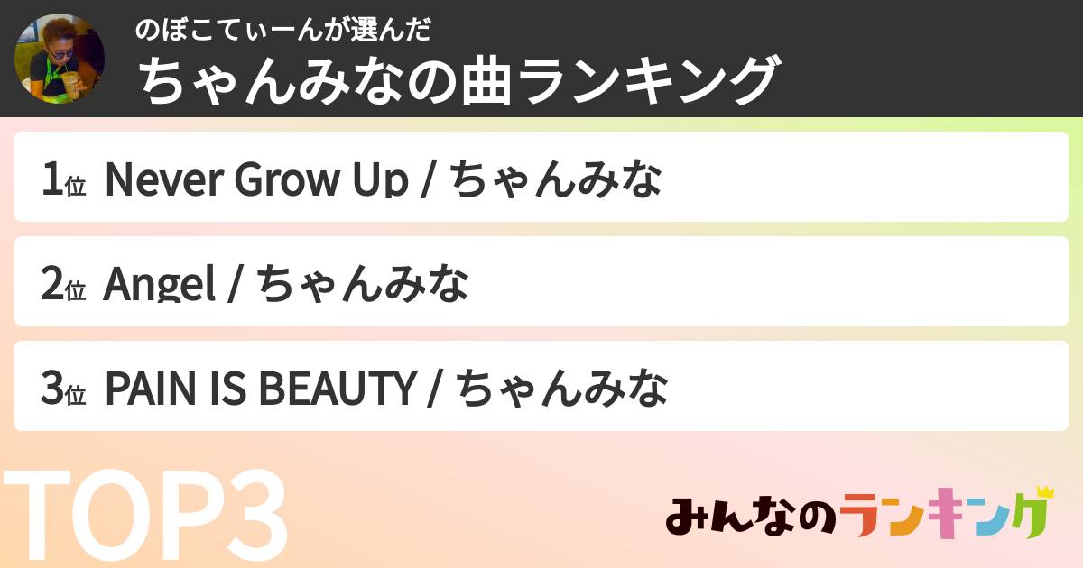 のぼこてぃーんさんの「ちゃんみなの曲ランキング」
