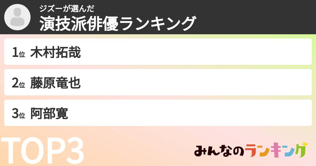 ジズーさんの「演技派俳優ランキング」