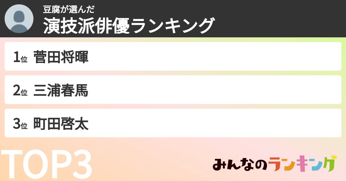 豆腐さんの「演技派俳優ランキング」