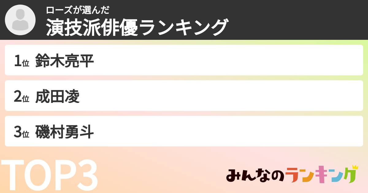 ローズさんの「演技派俳優ランキング」