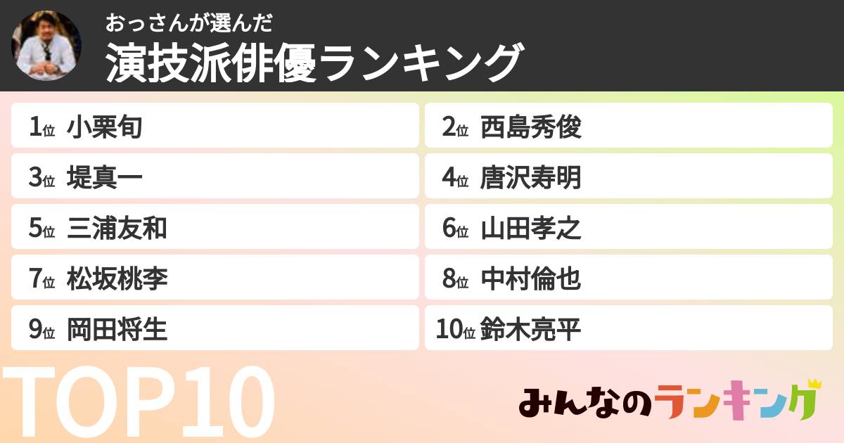 おっさんさんの「演技派俳優ランキング」