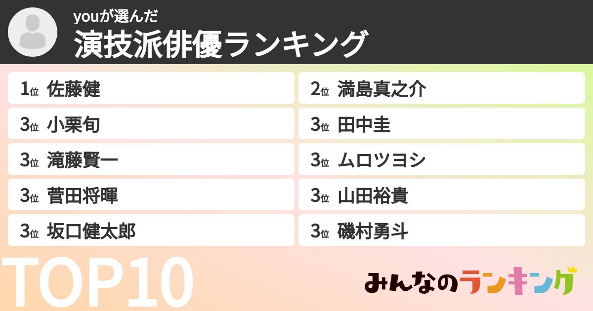 youさんの「演技派俳優ランキング」