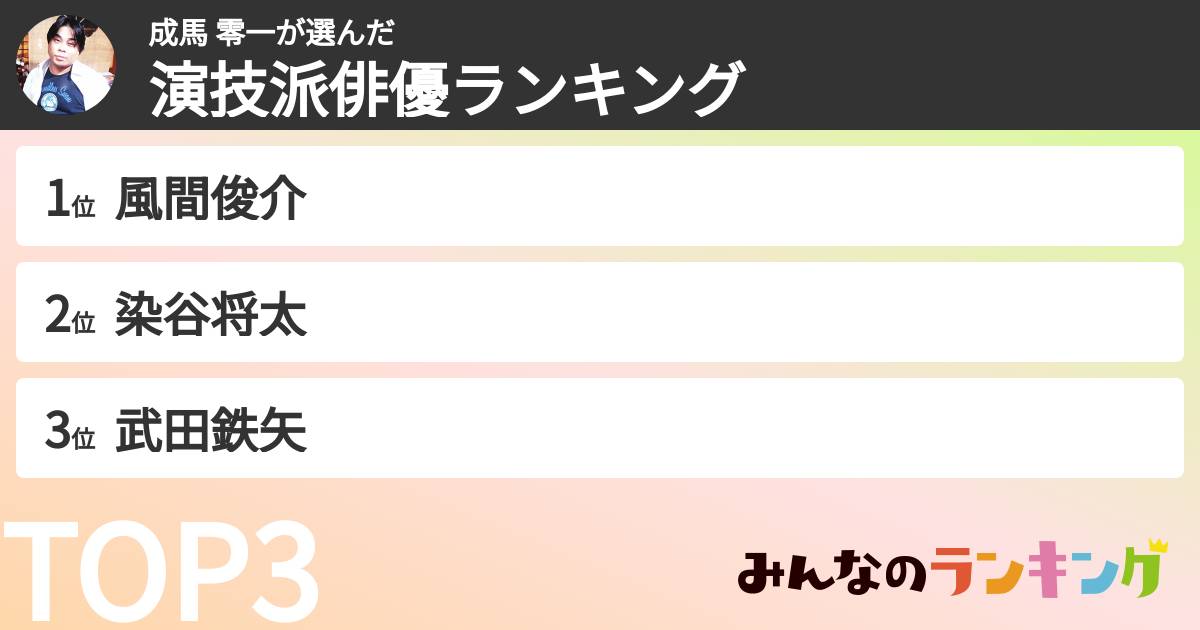 成馬 零一さんの「演技派俳優ランキング」