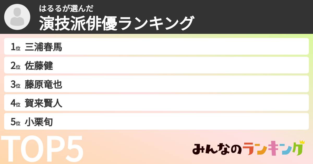 はるるさんの「演技派俳優ランキング」