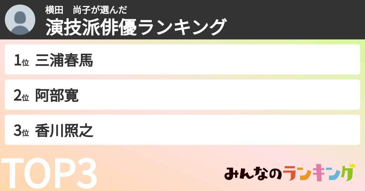 横田　尚子さんの「演技派俳優ランキング」