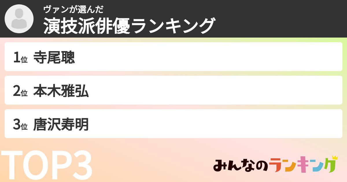 ヴァンさんの「演技派俳優ランキング」