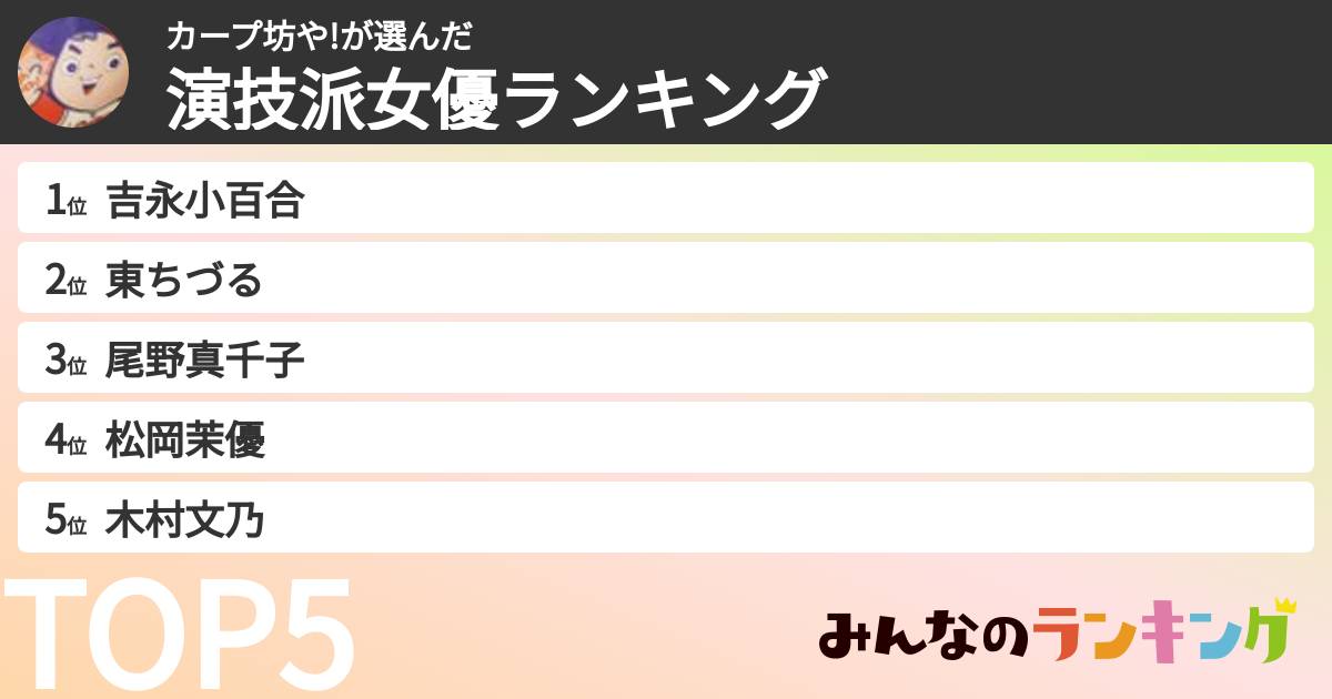 カープ坊や!さんの「演技派女優ランキング」