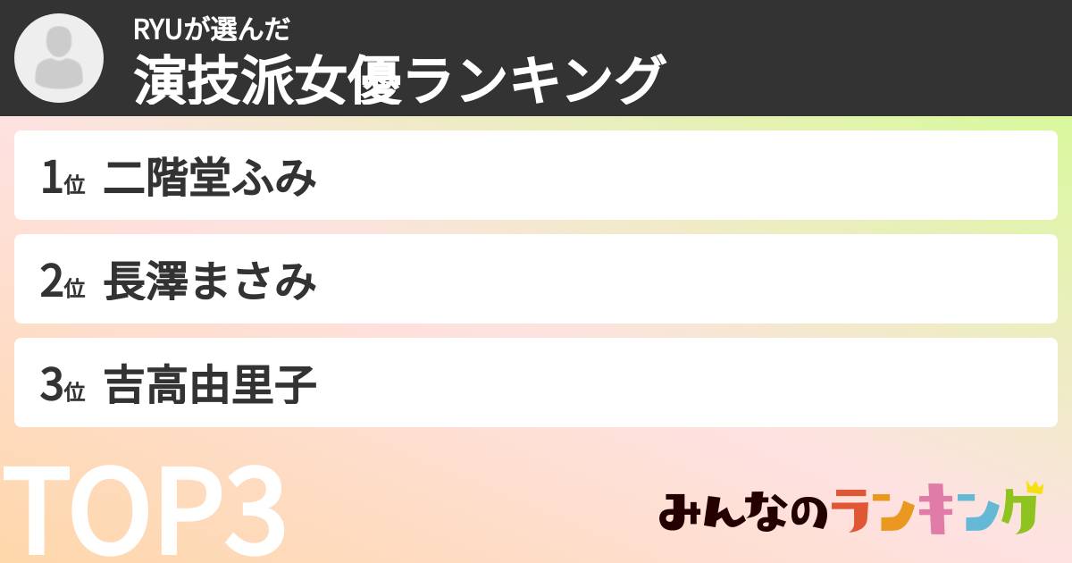 RYUさんの「演技派女優ランキング」