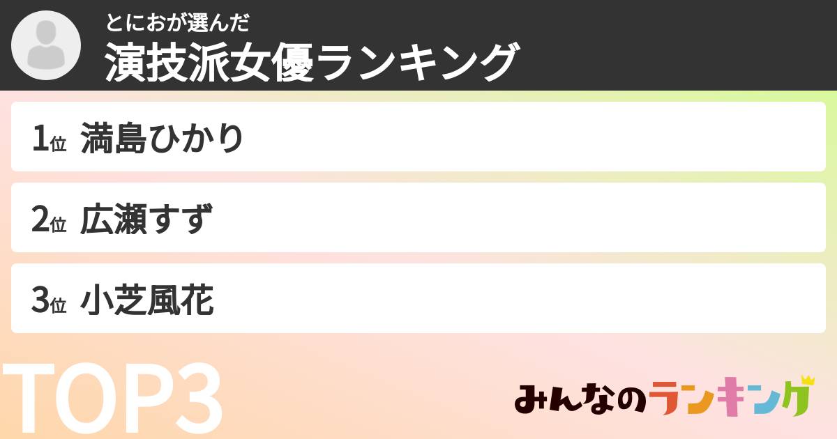 とにおさんの「演技派女優ランキング」
