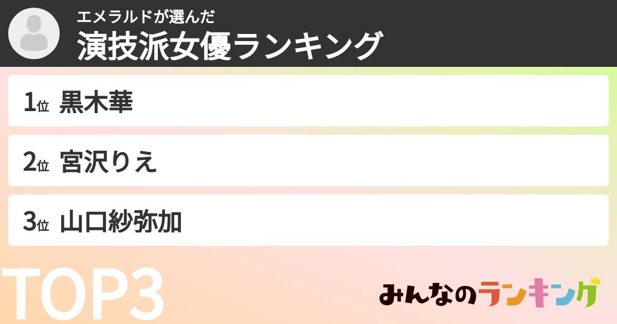 エメラルドさんの「演技派女優ランキング」