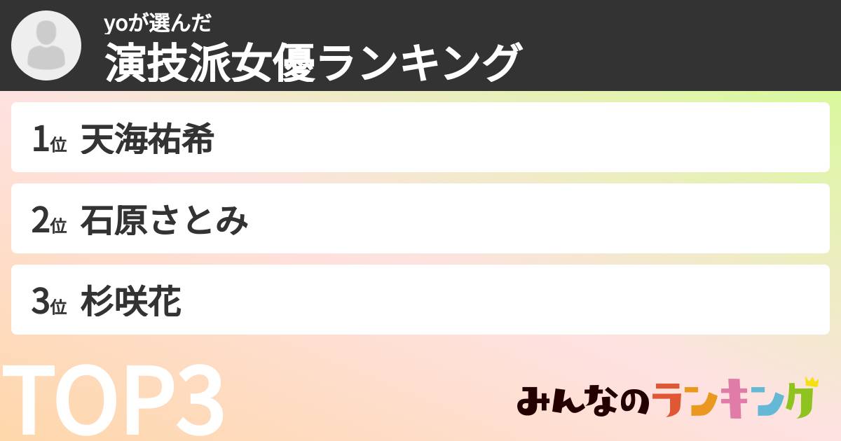 yoさんの「演技派女優ランキング」