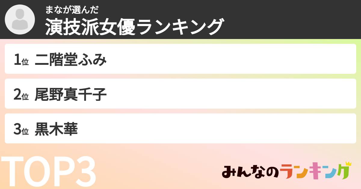 まなさんの「演技派女優ランキング」