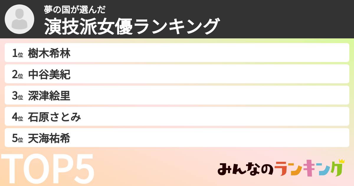 夢の国さんの「演技派女優ランキング」