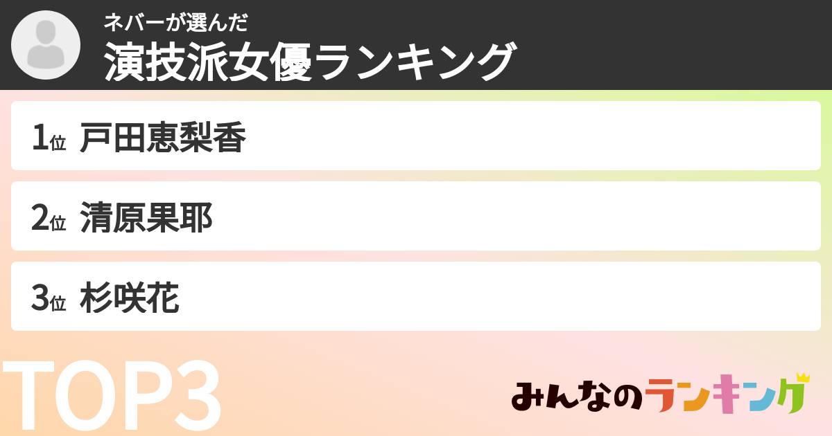 ネバーさんの「演技派女優ランキング」