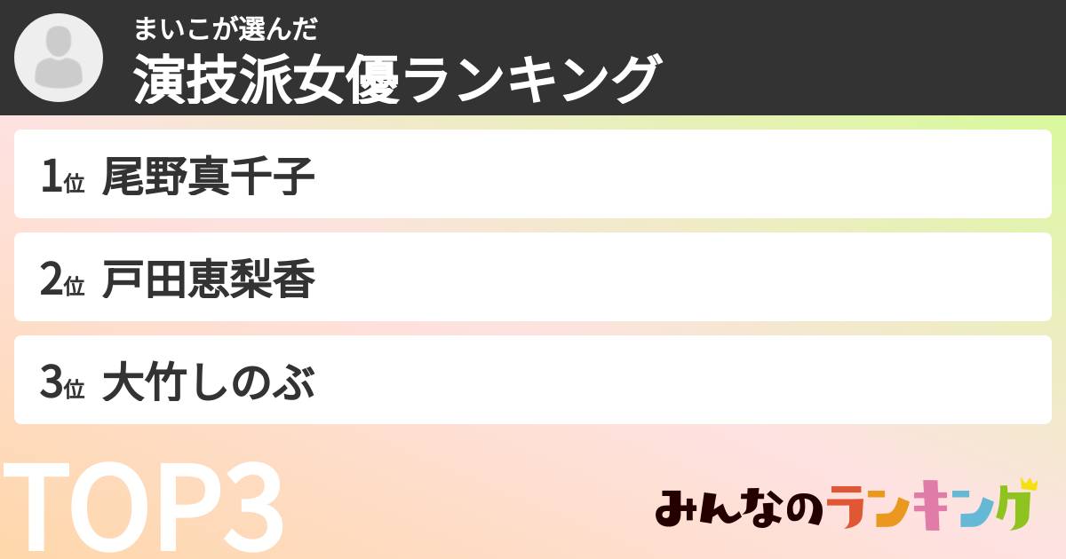 まいこさんの「演技派女優ランキング」
