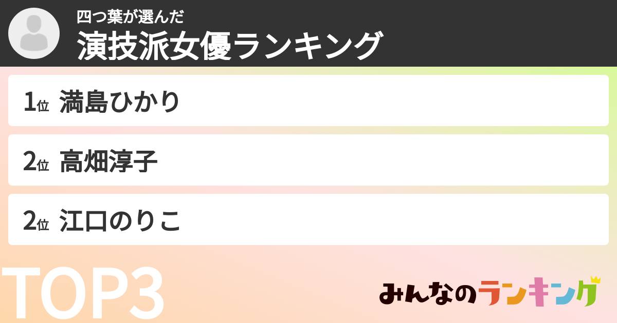四つ葉さんの「演技派女優ランキング」