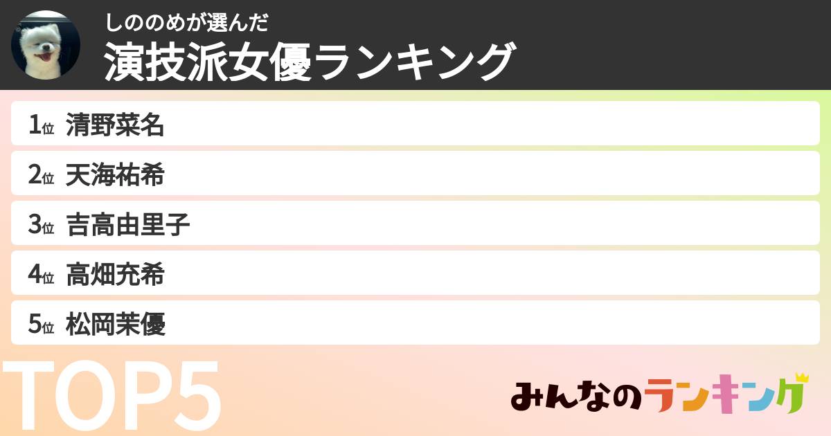 しののめさんの「演技派女優ランキング」