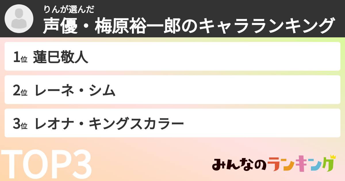 りんさんの「声優・梅原裕一郎のキャラランキング」
