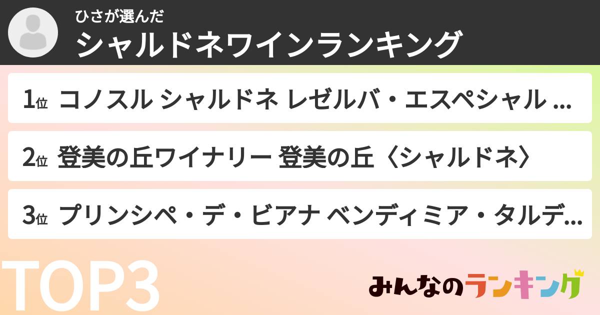 ひささんの「シャルドネワインランキング」