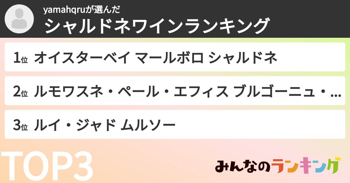 yamahqruさんの「シャルドネワインランキング」