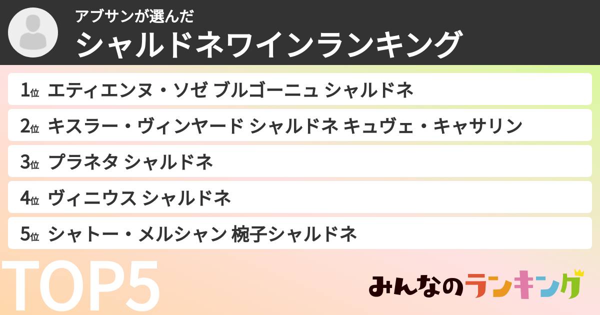 アブサンさんの「シャルドネワインランキング」