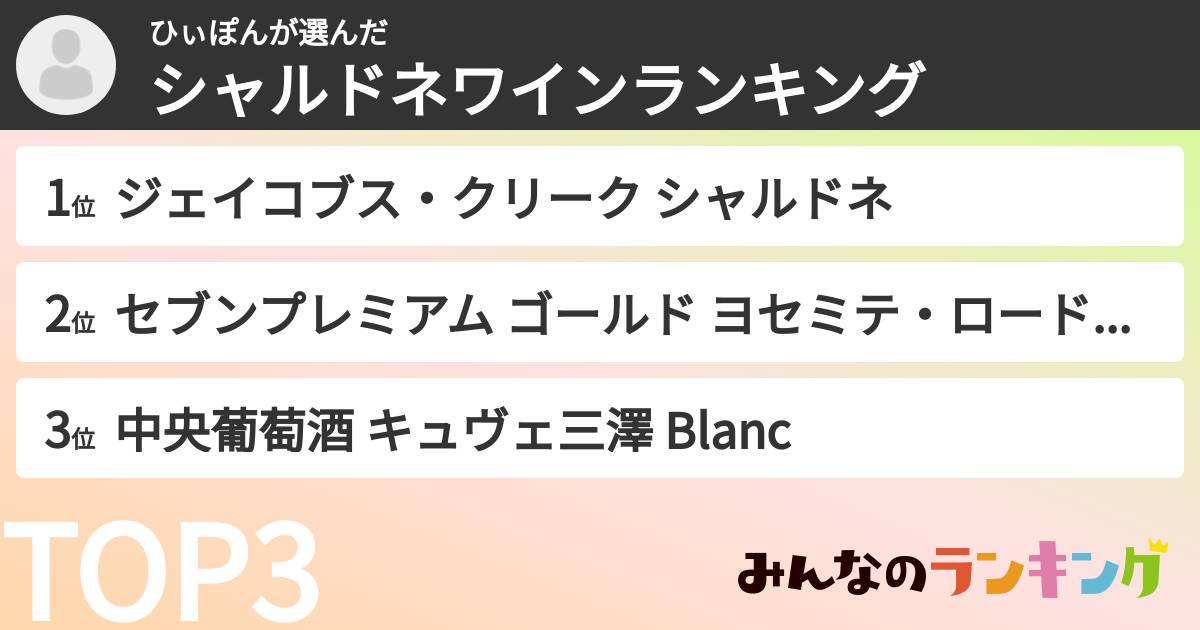 ひぃぽんさんの「シャルドネワインランキング」