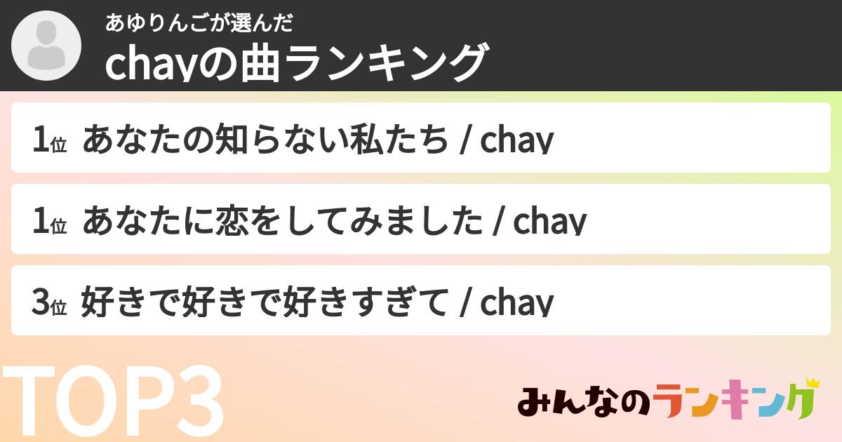 あゆりんごさんの「chayの曲ランキング」