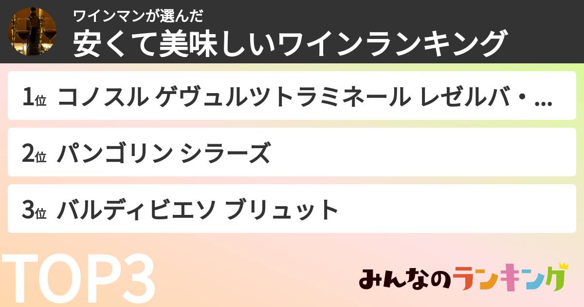 ワインマンさんの「安くて美味しいワインランキング」