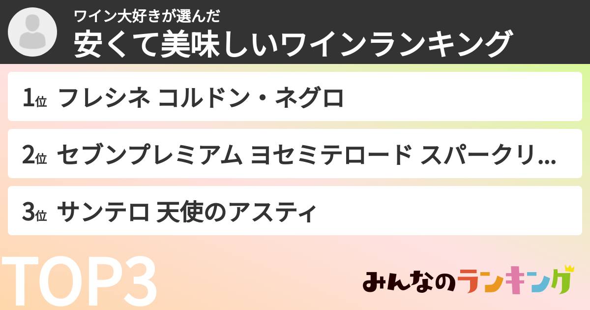 ワイン大好きさんの「安くて美味しいワインランキング」