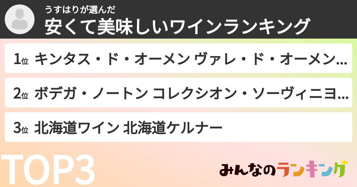 うすはりさんの「安くて美味しいワインランキング」